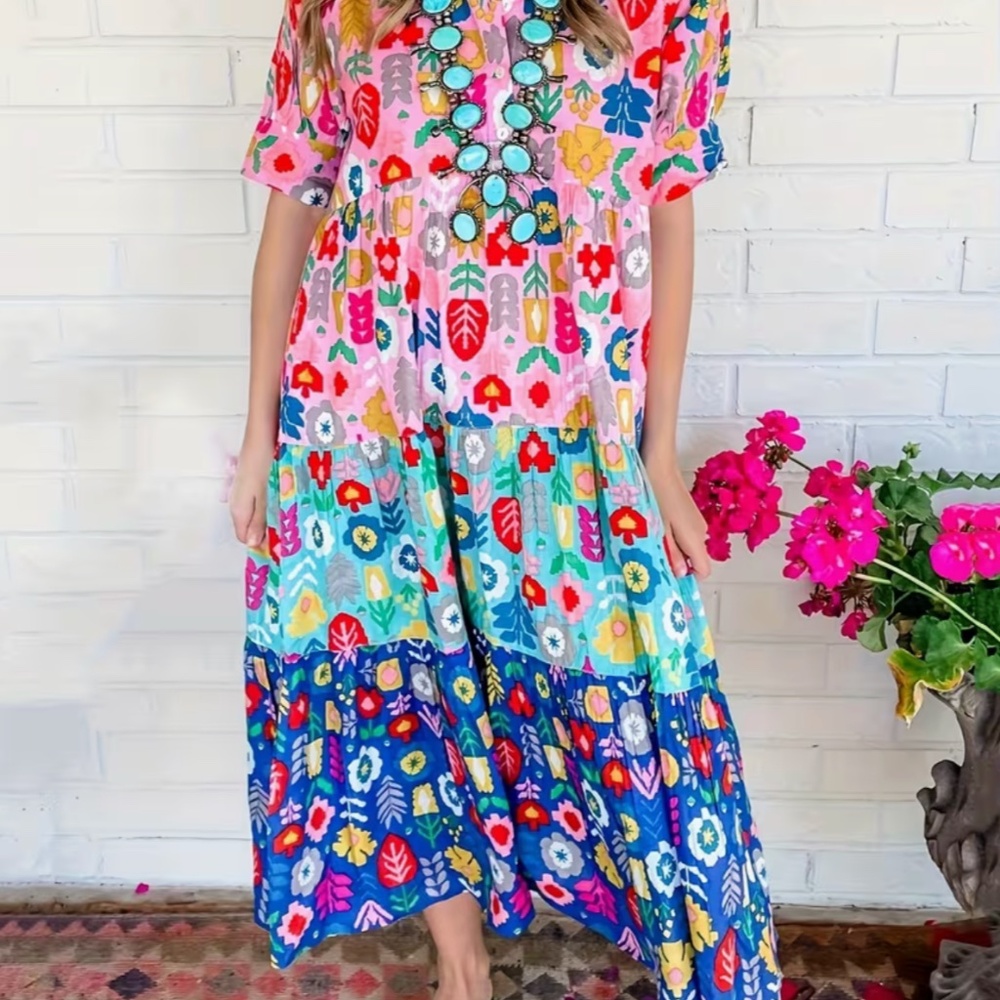 Women's Boho Multicolor Patchwork Floral Print Sh… - image 1